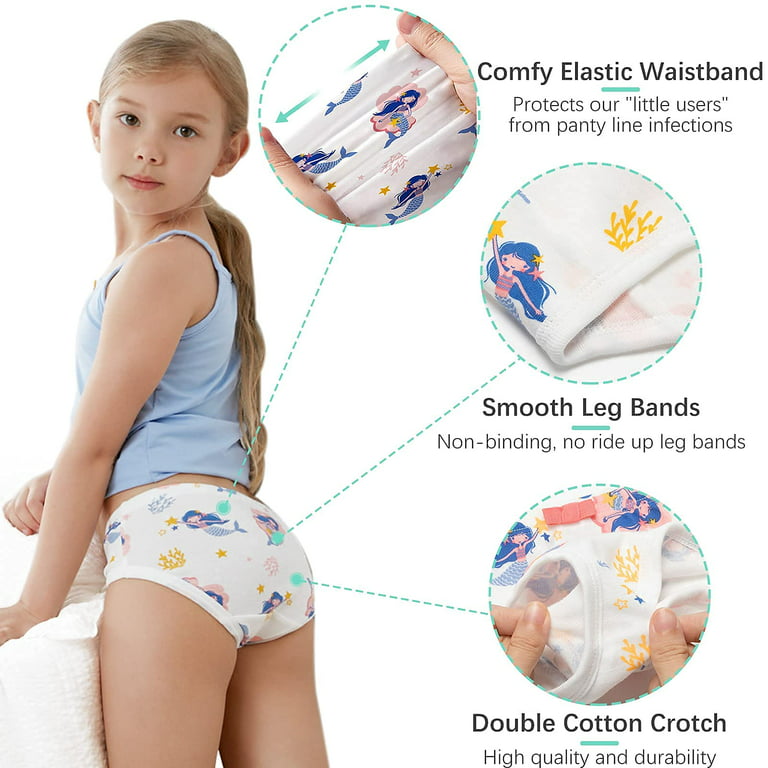 SYNPOS 6 Packs Girls Underwear 100% Cotton Cartoon Briefs Kids