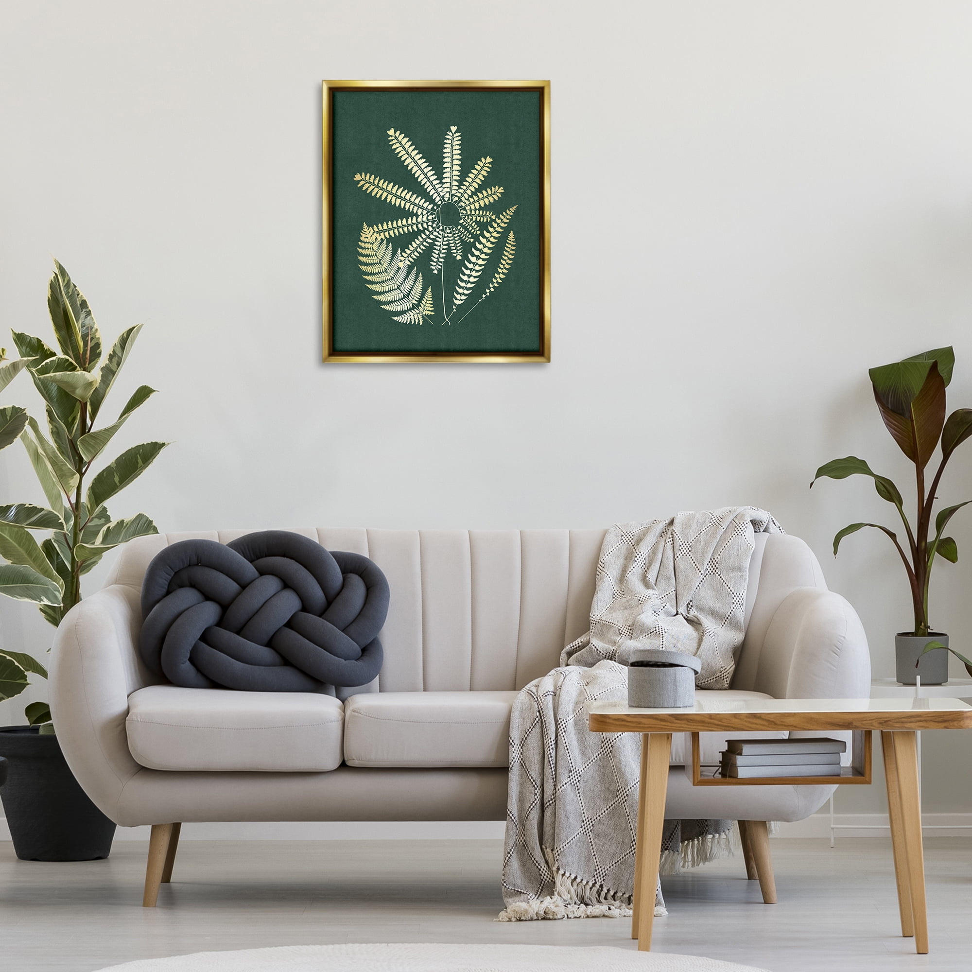 Stupell Industries Fern Sprigs Flower Shape Plants & Flowers Painting Gold Floater Framed Canvas Art Print Wall Art, 25 x 31
