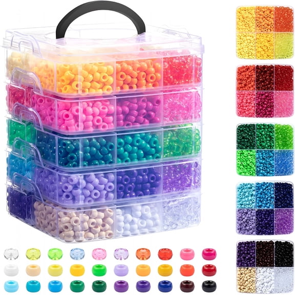 TUWAFE 6000Pcs Pony Beads, 30 Colors 6x9MM Kandi Beads Bulk for Crafts Bracelet Making Hair Braiding Jewelry Key Chains DIY Valentine' s Day Romantic Gifts Christmas Gifts (Stack Box)