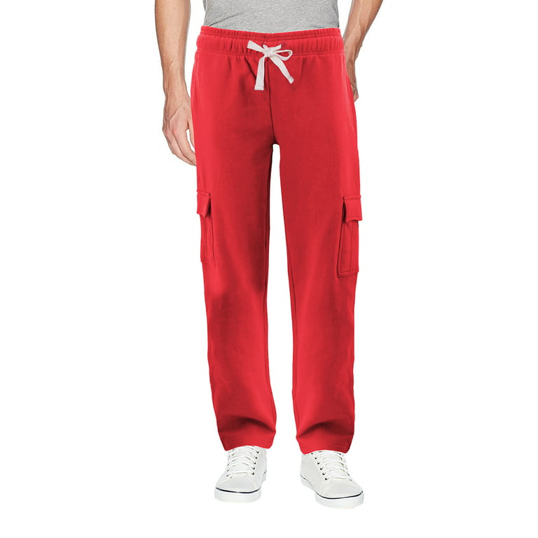 Men's Drawstring Fleece Lined Athletic Sport Fitness Gym Jogger Sweat Pants  (Red, 5XL)