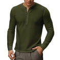 thumbnail image 2 of Mens Long Sleeve Henley Shirts Solid Color Trend Breathable Slim Quarter Button Polo Shirt Spring Comfort Classic Basic Blouse Green S, 2 of 4