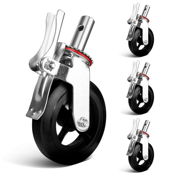 4-Pack 8" Heavy-Duty Scaffolding Wheels with Dual Locking Brakes - 400 lbs Capacity, 360° Rubber Caster Set