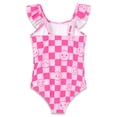 thumbnail image 2 of Serdomi Toddler Little Girls Swimsuit One-Piece Lovely Pink Checker Face Bathing Suits for Girls Size 8, 2 of 7