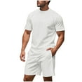 thumbnail image 3 of Mens Summer 2 Piece Outfits Crew Neck Short Sleeve Shirts Short Pants Man Leisure Solid Color Casual Outdoor Sport 2PCS Sets Men's Clothing Sets, 3 of 10