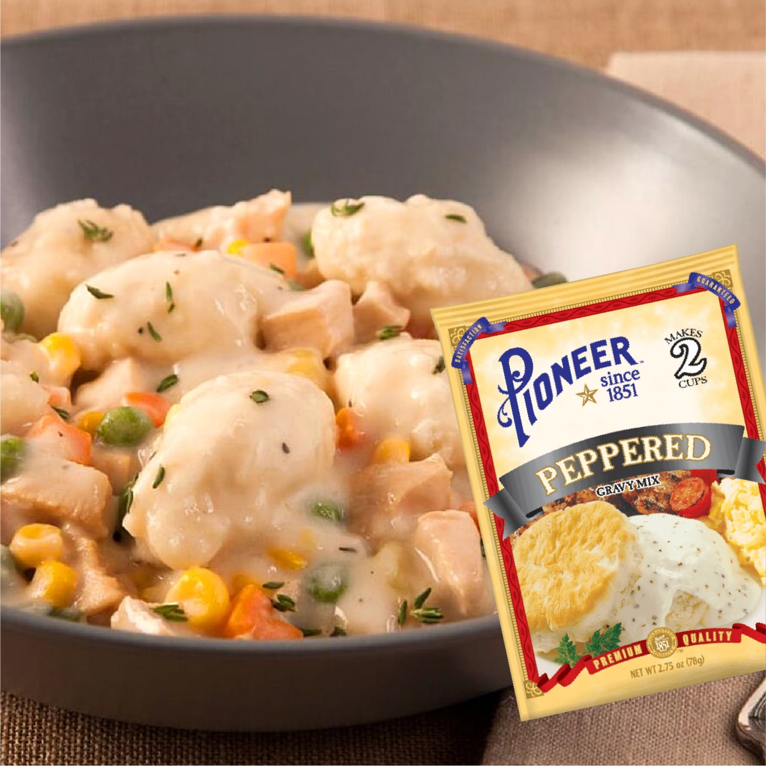 (12 pack) Pioneer Peppered Gravy Mix, 2.75 oz - Smooth Gravy for Meats and Biscuits, Contains No Allergens
