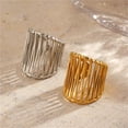 thumbnail image 5 of PAURO Wide Band Rings for Women Open Adjustable Silver Gold Plated Stainless Steel Simple Personalized Statement Line Geometric Irregular Jewelry Gold, 5 of 6