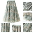 thumbnail image 5 of IBTOM CASTLE Women's Floral Embroidered Tulle Skirt Elastic High Waist Mesh Tutu A-Line Midi Long Skirts One Size Light Green, 5 of 7