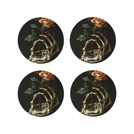 

Tideii Skeleton Hand Rose Butterfly for Leather Coasters 4 Pieces Anti-fouling and Anti-scalding Decorative Coasters Suitable for Restaurants Kitchens Coffee Shops-Round Shape