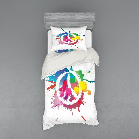 Ambesonne Colorful Bedding Set 3 Pcs, Grunge Pacifism Theme, Twin, Multicolor