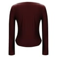 thumbnail image 6 of HomeDM Womens Long Sleeve T Shirts Crew Neck Slim Fitted Solid Color Basic Tops Side Shirring Shirts - Wine/L, 6 of 8