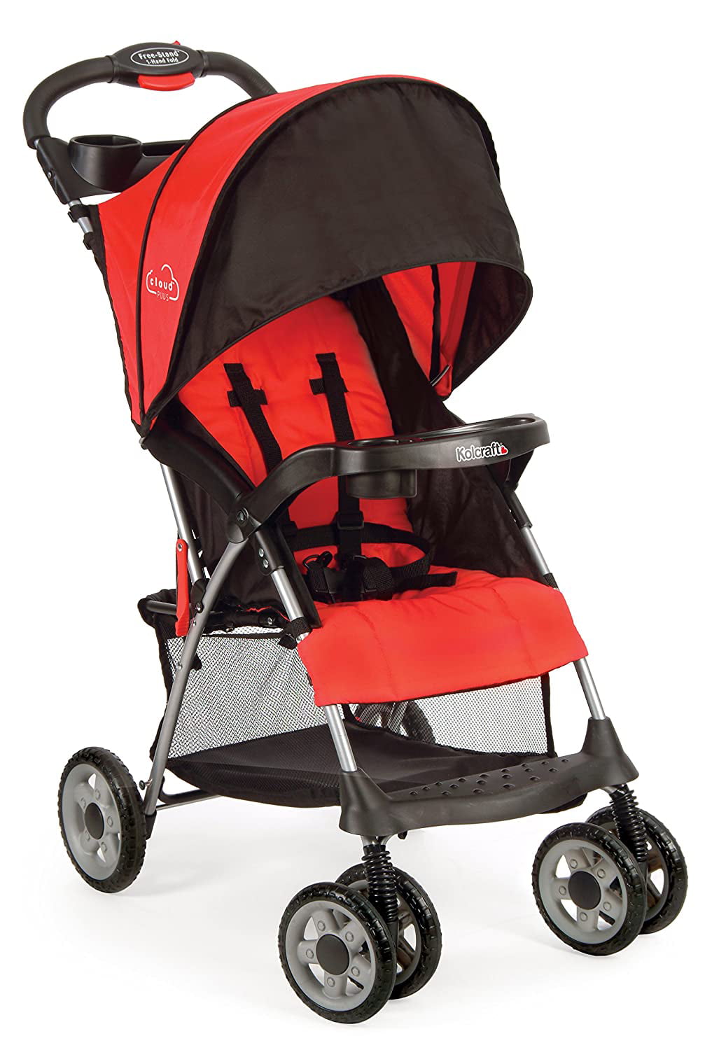 Kolcraft Cloud Plus Lightweight Easy Fold Compact Travel Baby Stroller, Fire Red