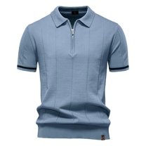 YLSDY Mens Golf Button Collared Shirts Short Sleeve Quarter Zip Knit Button Collareds Slim Fit Textured Stretchy Button Collared Shirt for Men Sky Blue XXL