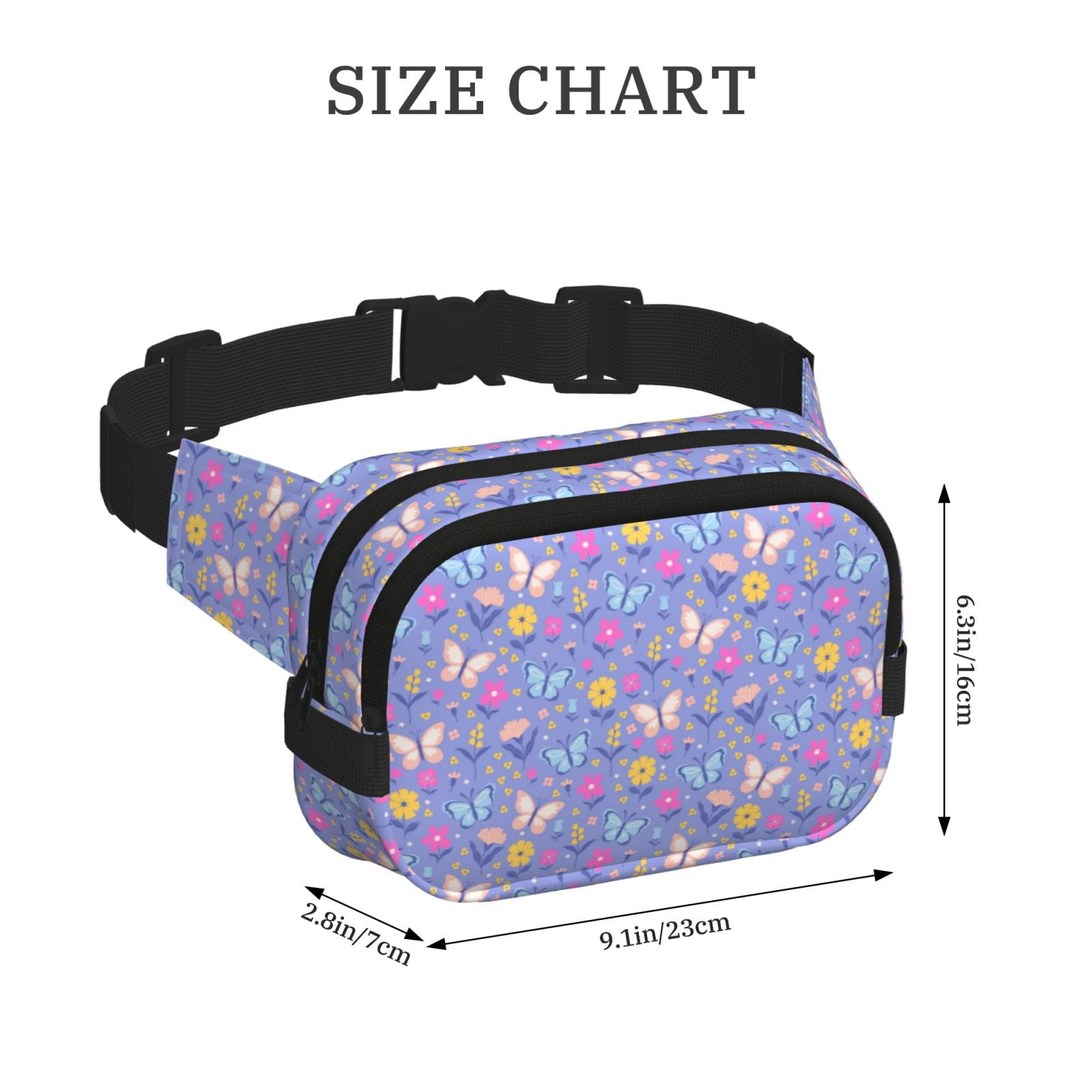 Picia Butterflies And Flowers Print Square Double-Layer Waist Bag Mini Adjustable Waist Belt Bag Exercise Running Travel Hiking