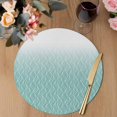 thumbnail image 3 of Modern Teal Green Round 13 Inch Placemats Set of 6, Abstract Ombre Geometric Morocco HeatResistant Non Slip Place Mats for Dining Table, Wipeable Braided Kitchen Table Mats for Housewarming, 3 of 9