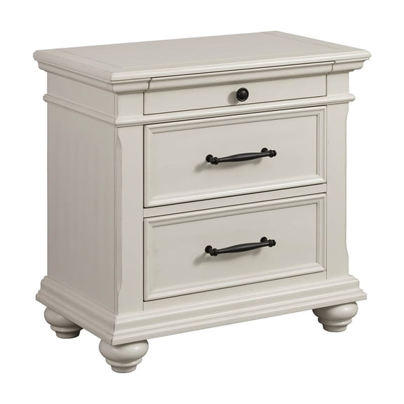 3-Drawer Nightstand with USB Charging Ports - Off-White Bedroom Furniture