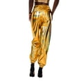 thumbnail image 3 of Women's Metallic Luster Jogging Pants Casual High Waisted Harlem Hop Streetwear Trousers with Shiny Finish(Color:Gold,Size:M), 3 of 6