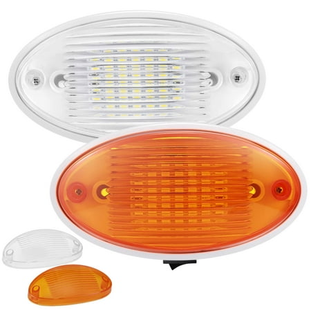 Kohree LED RV Exterior Porch Utility Light with Switch 12v Replacment Light for RVs, Trailers, Campers, 5th Wheels. 360 Lumen, White Base, Included Clear and Amber Lenses Removable 2