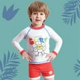 thumbnail image 3 of GYRATEDREAM Boys Two Piece Rash Guard Swimsuits Set with Swim Trunk Kids Long Sleeve Bathing Suit Swimwear Set for 4-8Y Red, 3 of 8