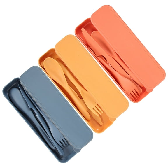 Reusable Travel Utensils with Case Wheat Straw Cutlery Set for Lunch Assorted Color