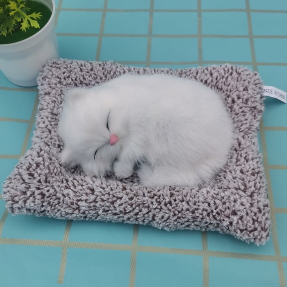 Realistic Cat Figurine - Lifelike Furry Kitten Statue, Plush Kitty Stuffed Animal Toy, Home Office Car Decor, Collectible Gift, Photo Prop,Gray Pad Pure White Cat
