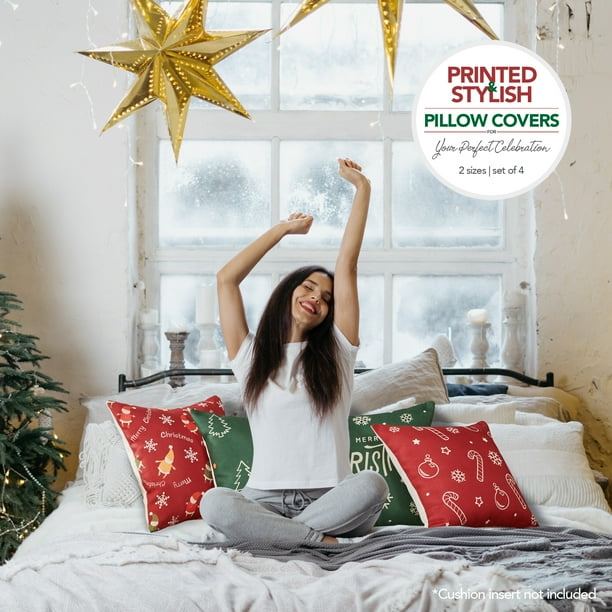 Deconovo Decorative Pillow Covers Holiday Christmas Pillow Covers for Sofa Couch 16x16 inch Linen Cushion Covers Pack of 4 Walmart Business Supplies