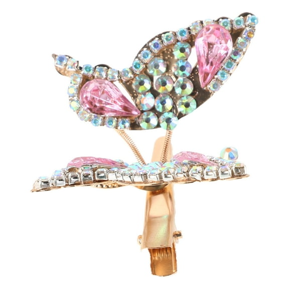 OFFIGAM Elegant Pink Butterfly Hair Clip Sparkly Rhinestones Metal Hair Barrette