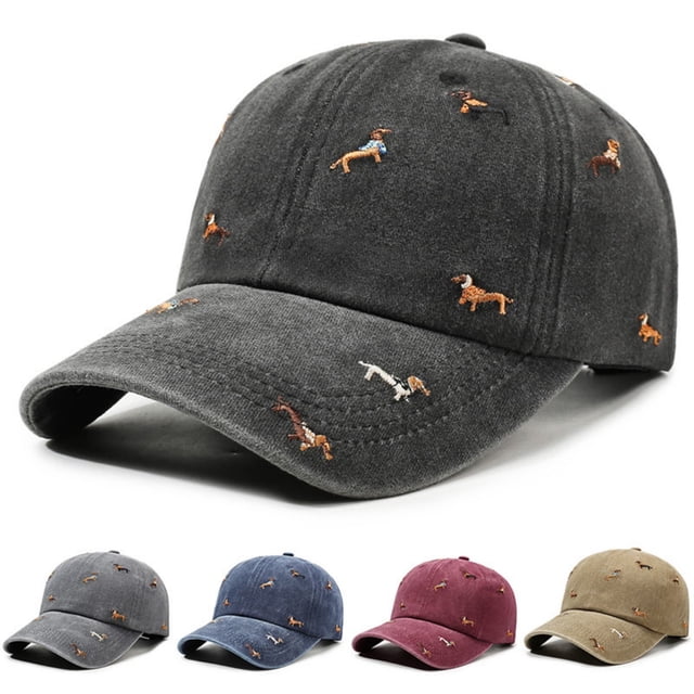 Lekihaqq Washed Soft-Top Baseball Cap With Puppy Embroidery Vintage Faded Unstructured Hat Breathable Cotton Casual Streetwear Sun Hat For Men Women