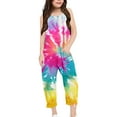 thumbnail image 3 of FAOWME Girls Summer Print V Neck Sleeveless Romper Loose Fit Casual Jumpsuit Onesie With Pockets For And Juniors Lightweight Comfort Hot Pink 7-8 Years, 3 of 5