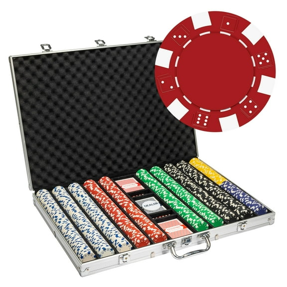 Playzaic 1000-piece Aluminum Striped Dice Poker Chip Case - 11.5-gram Clay Composite Set