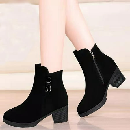 

NEGJ Fashion Autumn Winter Women Ankle Boots Heel Middle Heel Solid Color Black Side Zipper Comfortable Casual Style