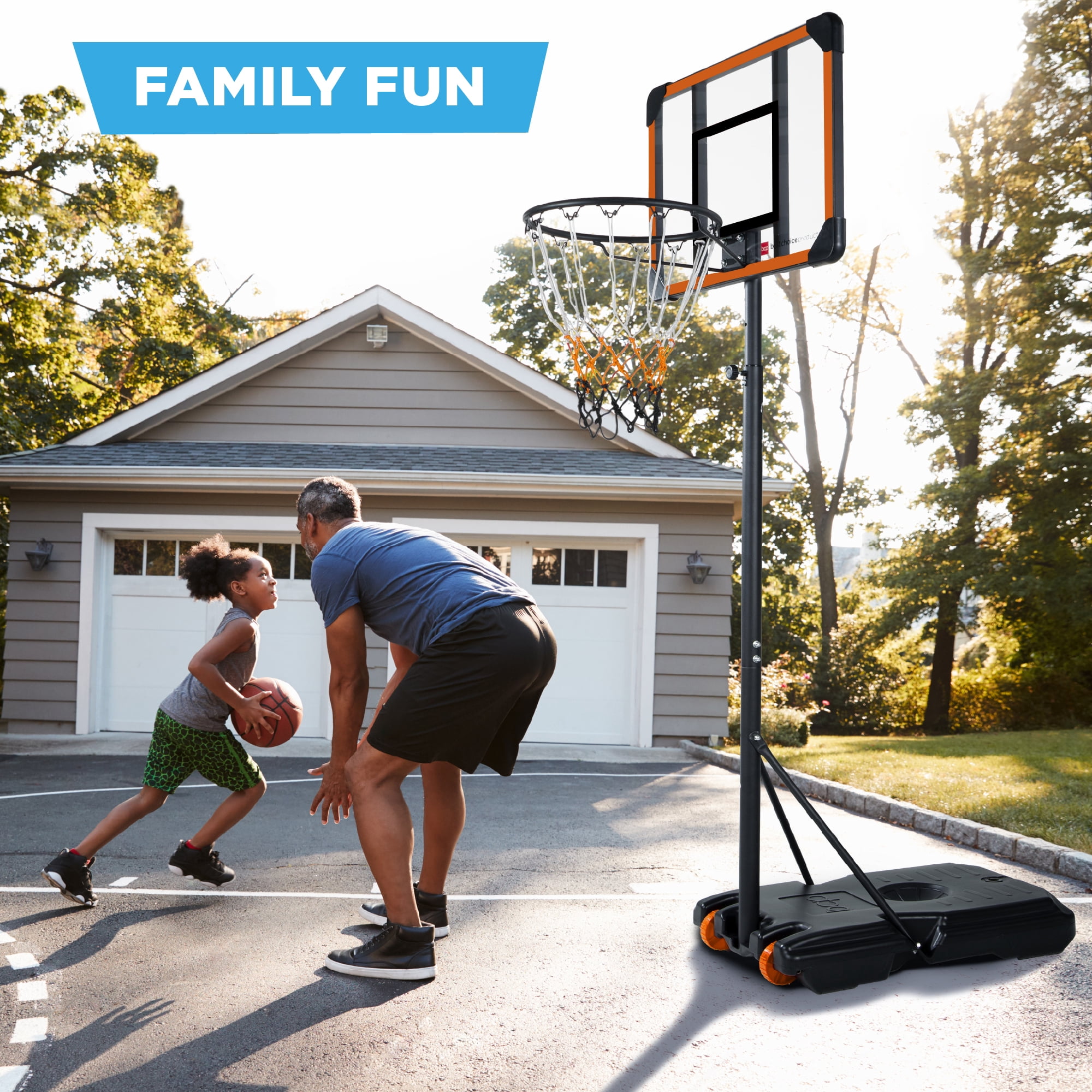Best Choice Products Kids Height-Adjustable Basketball Hoop, Portable Game w/ 2 Wheels, Square Backboard - Orange/Black