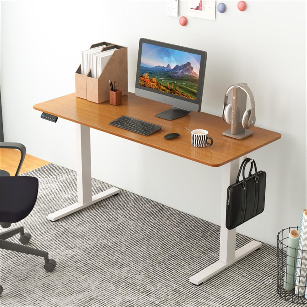 Demi Bonn 55" x 24" Sit Stand Computer Desk with 3 Memory Height Settings, Small Home Office Desk Study Writing Table, Beige