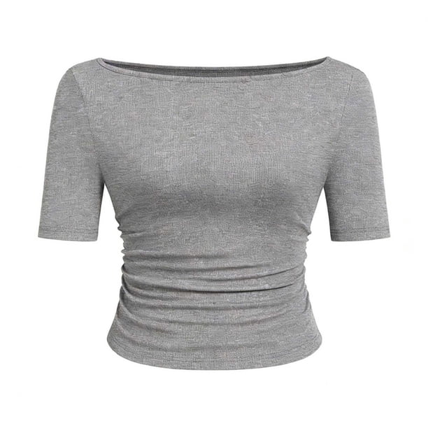 Tops Casuales sin Mangas para Mujeres Camiseta de Moda Blusa Elasticidad Suelta Cuello Redondo Tops de Color Sólido para Mujeres
