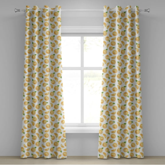 Ambesonne Orange Grommet Curtain, Watercolor Fruit Slices, 50" x 84", Orange Green White