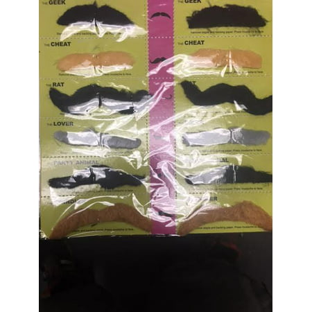 Set of 12 Stylish Geek Costume Funny Party Fake Moustache Mustaches Color