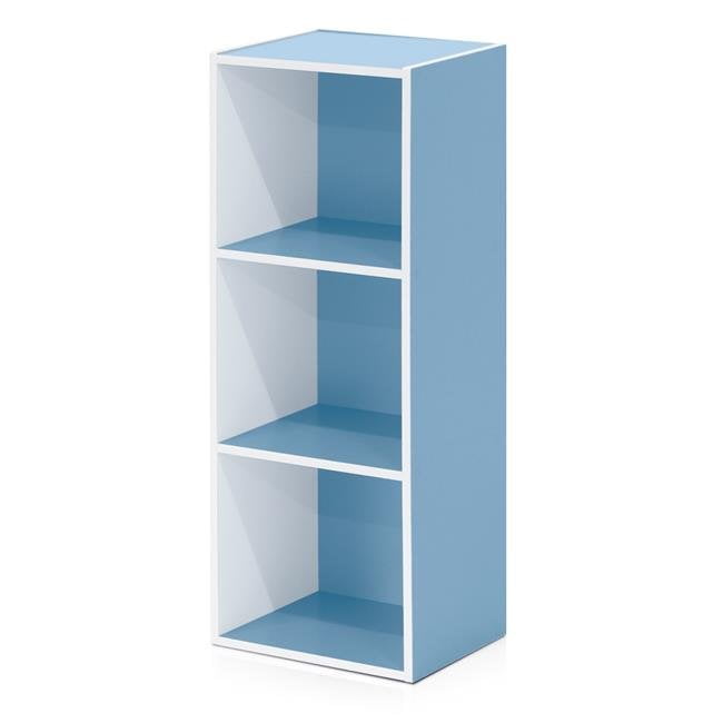 11003WHLBL 3Tier Open Shelf Bookcase, White & Light Blue