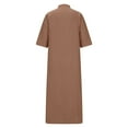 thumbnail image 4 of Fartey Cotton Linen Shirt Dress for Women Plus SIze Half Sleeve Button Down Maxi Dresses Casual Elegant Lapel V Neck Sundress Loose Beach Vacation Sundresses with Pockets Brown L, 4 of 5