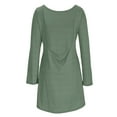 thumbnail image 4 of IROINNID Long Sleeve Dress for Women Thigh-Length Fit&Flare Dress Fall and Winter New Slim Trendy Dress V-neck Bubble Sleeve Pleated Skirt,Green, 4 of 8