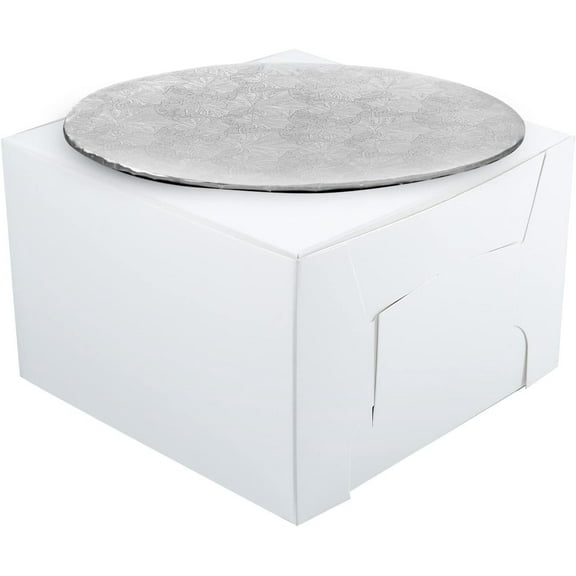 Combo Box Set - 10x10x5 1/2 White Cake Box with 10" Silver Round Drum 1/4"