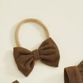 thumbnail image 4 of mgoYE Baby Girl Summer Clothes Newborn Outfit Football Season Ruffle Romper Infant Baby Dress Bow Headband Solid Cute Outfits Girls(Coffee,0-3 Months), 4 of 8