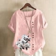 thumbnail image 2 of Giftesty Button Blouses for Women Round-Neck Short Sleeve T Shirts Casual And Linen Printed Tops, 2 of 4