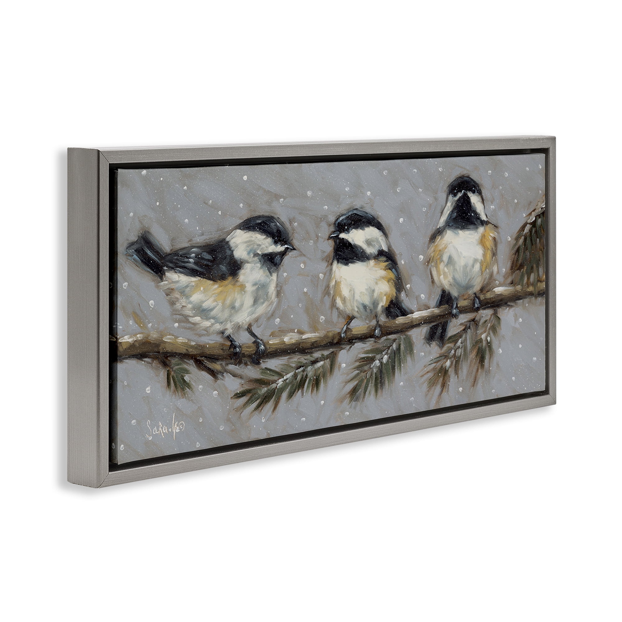 Stupell Industries Winter Bird Trio Animals & Insects Painting Gray Floater Framed Canvas Art Print Wall Art, 25 x 11