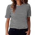 thumbnail image 3 of Tees Tops For Women T-Shirts Stripe Print Short Sleeve Crew Neck Casual Trendy Outfits Black, 3 of 7