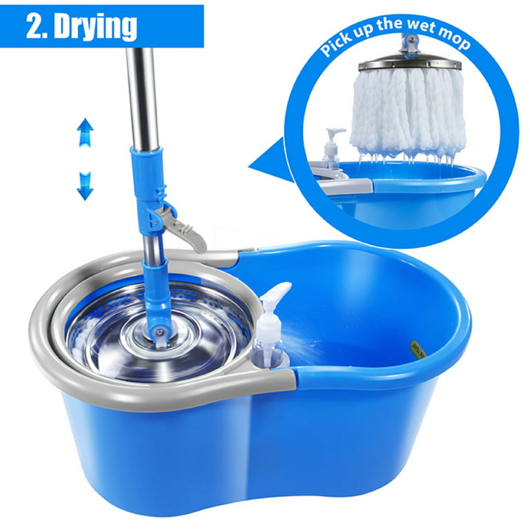  MASTERTOP Spin Mop & Bucket with Wringer Set, Floor Cleaning,  Household Cleaning Supplies, Stainless Steel Spinning Mop Bucket, 7  Microfiber Mop Refills, 57 Extended Handle, 2 Wheels Easy Moving : Health