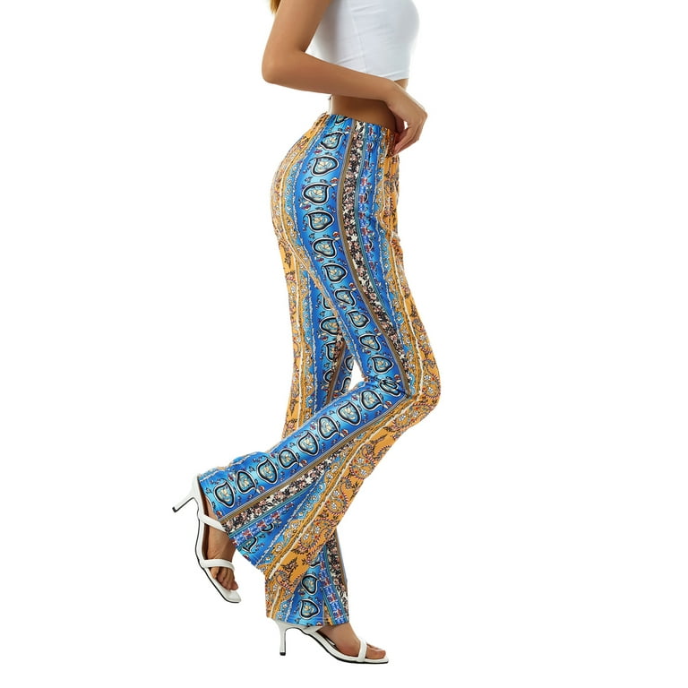 Lamuusaa Women's Boho High Waist Flare Pants Stretch Bell Lamuusaa Women's Boho High Waist Flare Pants Stretch Bell