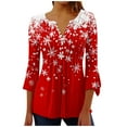 thumbnail image 2 of Plus Size Tops for Women Christmas Long Sleeved Tunic Printed Casual V-neck Pullover Flowy Tunic Top Pleated Casual Blouses Loose Fit Dressy Womens Tops Red XXL, 2 of 4