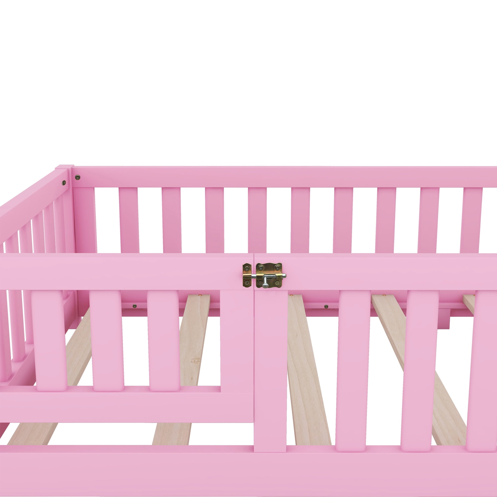 Miniyam Twin Size Toddler Floor Bed with with Safety Guardrails, Pink