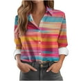 thumbnail image 2 of HOMBOM Classic Fit Polo Shirts for Women Hot Pink Button down Striped Tops Fall Womens Long Sleeve, 2 of 6