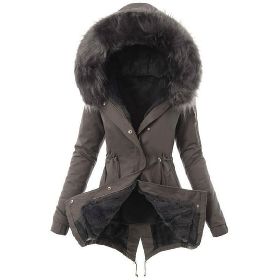 gakvbuo Faux Fur Hooded Jacket For Women Winter Parka Coat For Women Thicken Sherpa Lined Warm Padded Outwear Fleece Lined Downs Puffer Long Sleeve Plus Size Jacket
