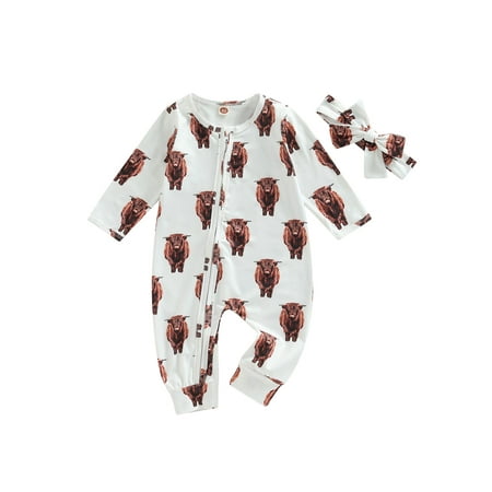

Ma&Baby Baby Zip Up Bodysuit Onesies Romper Infant Girls Boys Cow Print Cowboy Long Sleeve Jumpsuit